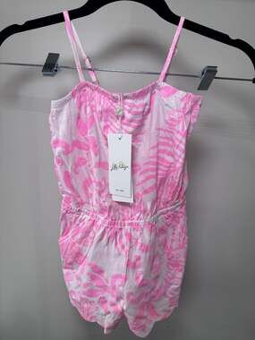 Lilly Pulitzer Girls Mini Jace Romper in Rousseau Pink Glisten In The Sun